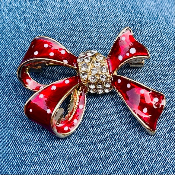 Cute Bow Brooch Red Bow Brooch Rhinestone Bow pin - Picture 5 of 5